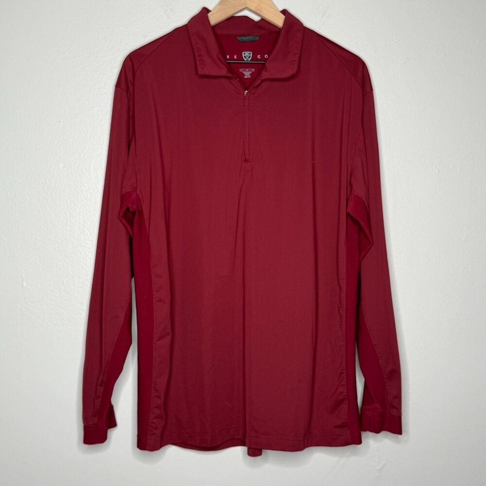 Nike Golf Mens Quarter‎ Zip Sweater Large Red Pullover Dry Fit Active Training